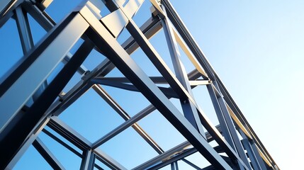 Modern steel structure against a blue sky.