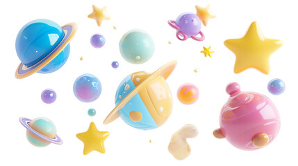 cartoon style planets and stars 