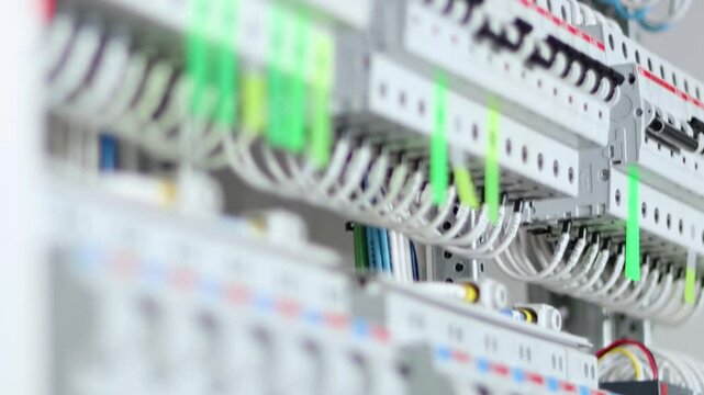 An electrical panel for the organization of electricity supply to the apartment. Close-up. Soft focus.