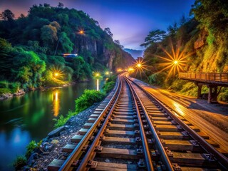 WWII's shadow lingers over Kanchanaburi.  Night photography reveals the Death Railway's somber beauty, a poignant Asian Railway memorial.