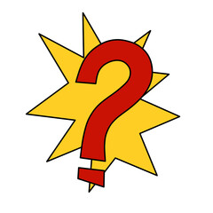 question mark and exclamation brush strokes red	with yellow starburst