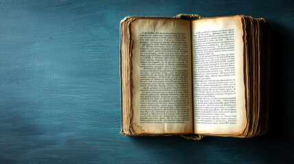 Antique Open Book on Teal Background
