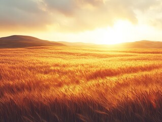 Obraz premium A golden wheat field at sunset, capturing nature's beauty and tranquility.
