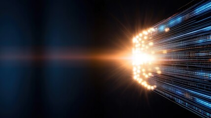 Bright Light Stream With Glowing Particles in Dark Background