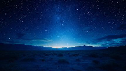 Starry Night Sky over Desert Mountains