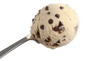 chocolate chip ice cream scoop isolated on white transparent background