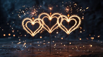  Heart Firework Trio in a Vibrant Celebration Night Scene