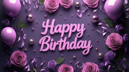Festive purple birthday celebration studio setting card design elegant environment top-down view joyful concept