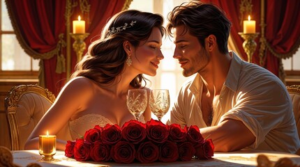  Romantic Candlelit Dinner with Red Roses and Elegant Table Setting
