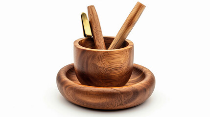 Wooden Desk Set Including Pen Holder and Accessories on white background.PNG