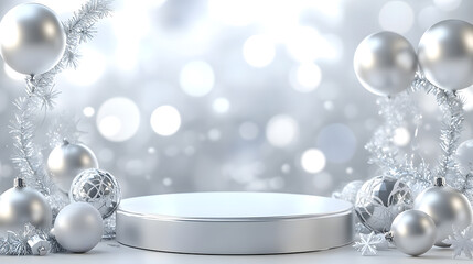 Elegant Silver Christmas Decorations with Festive Background