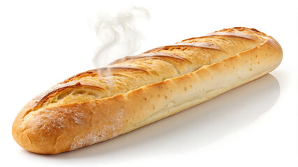 Freshly baked baguette long french bread isolated on white background.