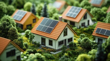 Affordable housing project with energy-efficient homes, solar panels, and modern amenities, offering an eco-friendly, budget-friendly living solution, photorealistic corporate