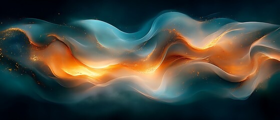 Obraz premium Abstract orange and teal waves with sparks.