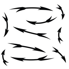 set of arrow icons with various styles or models. Collection of hand drawn curved, scribble and zigzag arrows. Vector illustration on white background.