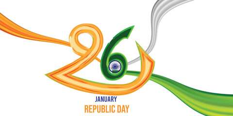 January 26 is celebrated as Republic Day in India. Happy Republic day of India festival with wave.