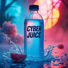 Futuristic Cyber Juice with Neon Glow and Splash