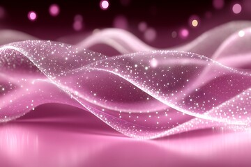 Abstract pink wave with sparkling particles.