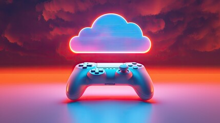 Futuristic game controller with glowing cloud icon above it.