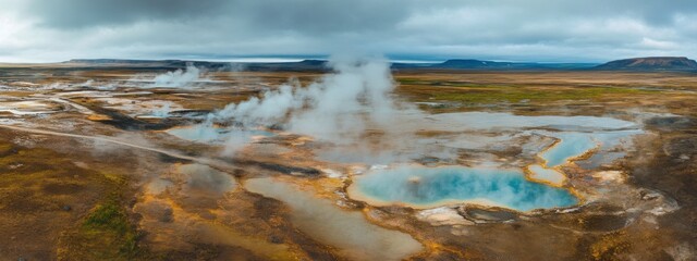 An awe-inspiring view of the geothermal pools in Hveravellir, Iceland, Geothermal scene