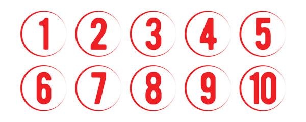 Set of 1 to 9 numbers simple design isolated. Typography set of rounds 1 to 9 Numbers. Numeral typographic line and flat icons set. Bullet point number icon collection. Vector illustration in eps 10.