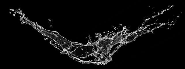 Obraz premium 黒背景に流れる透明な波と水しぶき