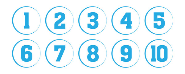 Set of 1 to 9 numbers simple design isolated. Typography set of rounds 1 to 9 Numbers. Numeral typographic line and flat icons set. Bullet point number icon collection. Vector illustration in eps 10.