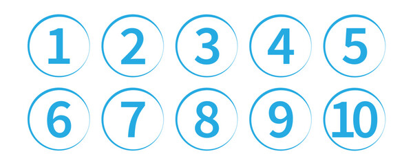 Set of 1 to 9 numbers simple design isolated. Typography set of rounds 1 to 9 Numbers. Numeral typographic line and flat icons set. Bullet point number icon collection. Vector illustration in eps 10.