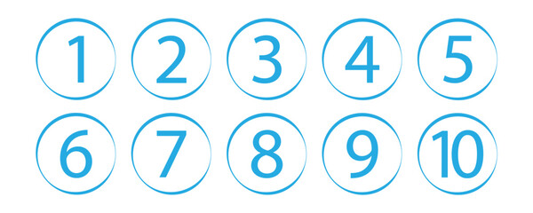 Number set from zero to nine on colorful circle with shadow. circles and numbers. numbers symbols with long shadow. number digit vector icon with colorful circle. set of 1-9 numbers in eps10.