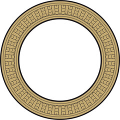 Vector gold with black round Egyptian ornament. Circle, frame, ring of ancient Egypt.Pattern of lotus flowers and sun