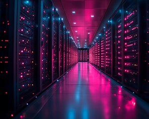 Illuminated server room corridor. (2)