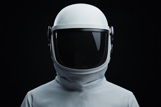 A faceless astronaut in a sleek, white suit and helmet stands against a dark background, evoking themes of space exploration and mystery.