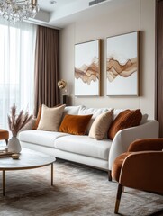 Mockup frame in nomadic boho interior background with rustic decor, 3d render