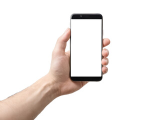 Modern Transparent Smartphone Mockup in Hand - PNG for Custom Backgrounds and Screens.