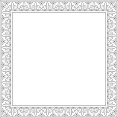 Vector black contour square classic byzantine ornament. Rectangle, border, Ancient Greece, Eastern Roman Empire frame. Decoration of the Russian Orthodox Church