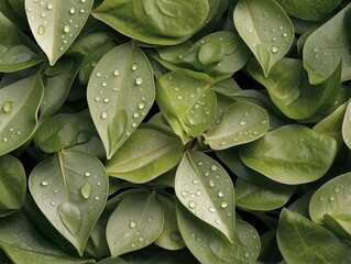 water drops on green leaves