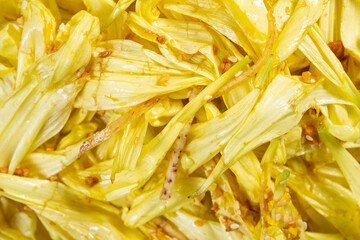 top view dish of chrysanthemum sashimi delicacy close up