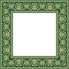 Vector golden square Turkish national ornament. Ottoman border, frame. Ethnic floral rectangle, Seljuk Turks pattern. Decoration of the Sultan's palaces