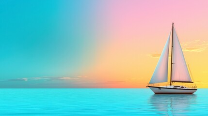 Fototapeta premium Serene Sailboat on Calm Waters Under Vibrant Sunset Sky