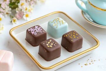 Artisanal Chocolate Caramels with Edible Flowers and Lovely Ribbon