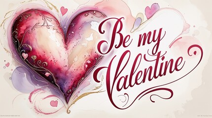 Artistic Heart Illustration with "Be My Valentine" in Elegant Calligraphy
