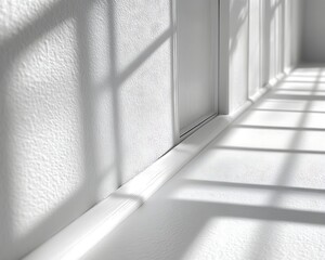 Obraz premium Sunlight streams through windows onto a white hallway floor.