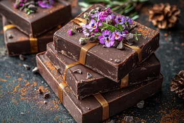Artisanal Chocolate Fudge with Edible Flowers and Lovely Gift Boxes