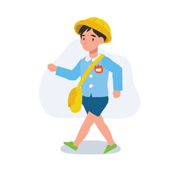 Happy preschool child walking toddler boy active playful smiling joyful