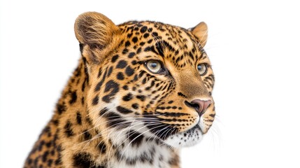 Obraz premium A close-up of a leopard's face showcasing its distinct fur patterns and striking eyes.