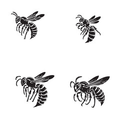 "Detailed Silhouettes of Caterpillar Wasps Elegantly Isolated on White Background in Monochrome"