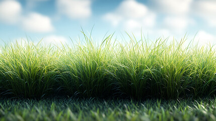 Fototapeta premium A beautiful and the green grass on the white background , Green grass against the blue sky and the white background , green grass , grass and sunshine 