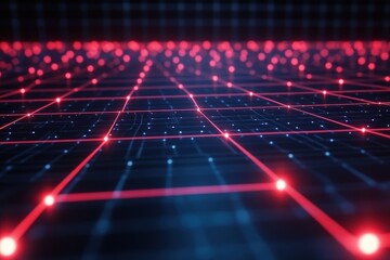 High-tech digital grid display virtual environment abstract image dark blue and red color scheme futuristic concept