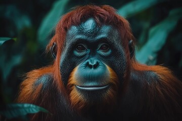 Bornean orangutan posing for a close-up portrait