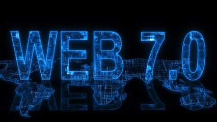 web 7.0 text technology earth map glow